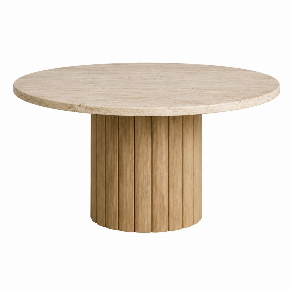 Runder Esstisch Beige Travertin Eichenfurnier Ø 120 cm Höhe 75 cm