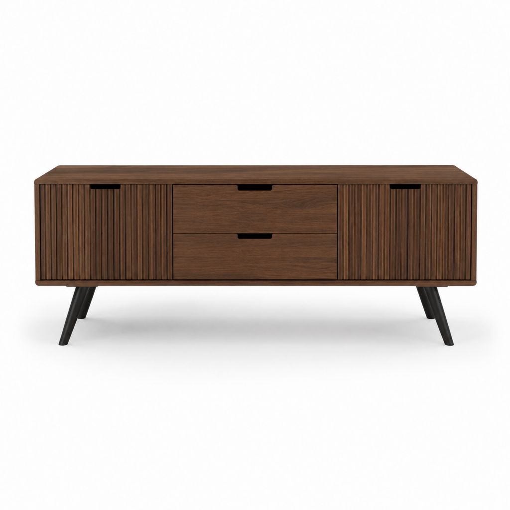 TV-Lowboard Walnussbraun mit geriffelter Front 180 x 40 x 60 cm