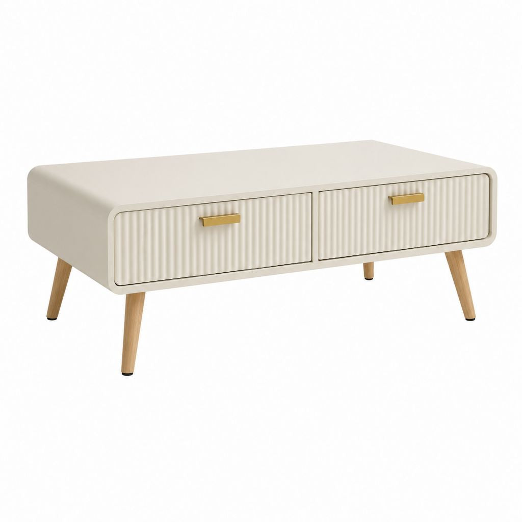 Couchtisch mit 2 Schubladen Creme MDF Gummibaumholz rechteckig 100 x 50 x 45 cm