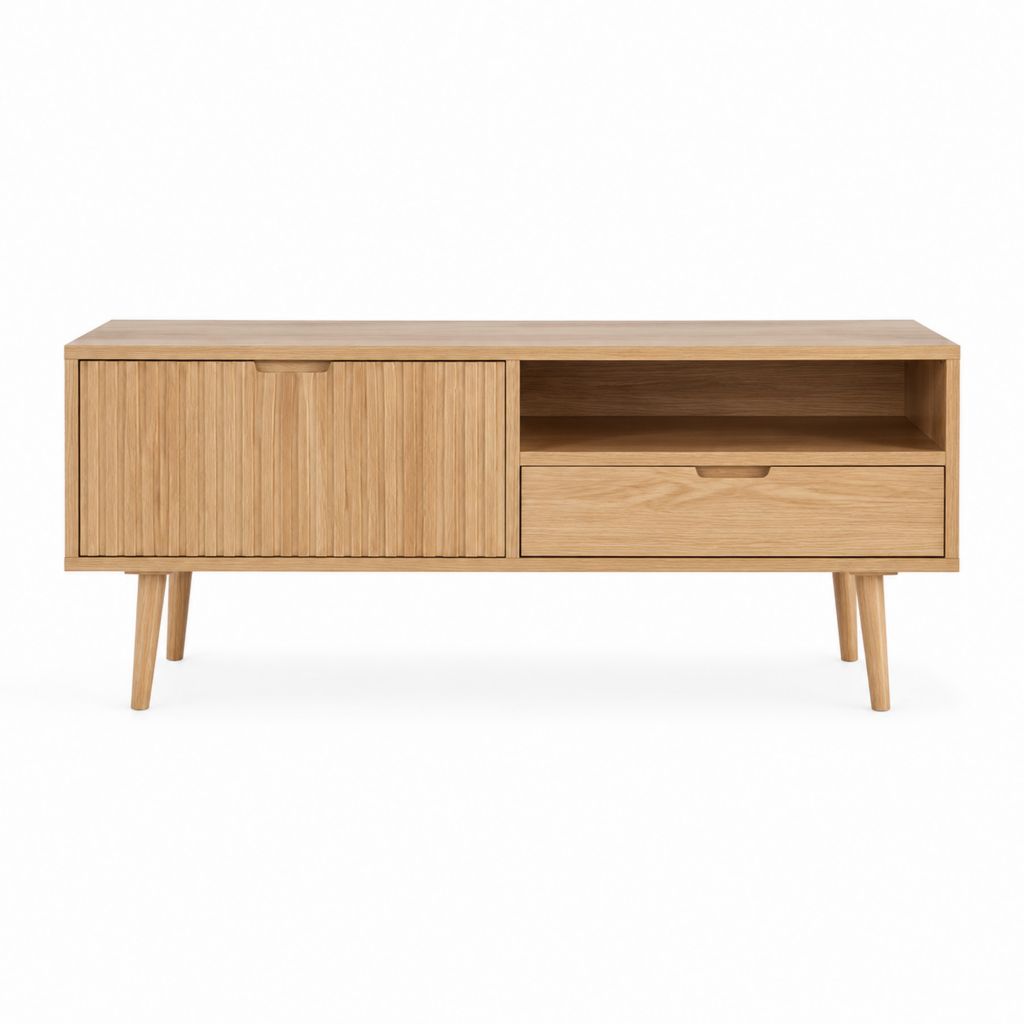 TV-Lowboard Eiche furniert rechteckig 160 x 40 x 65 cm mit Schiebetür Schublade und offenem Fach