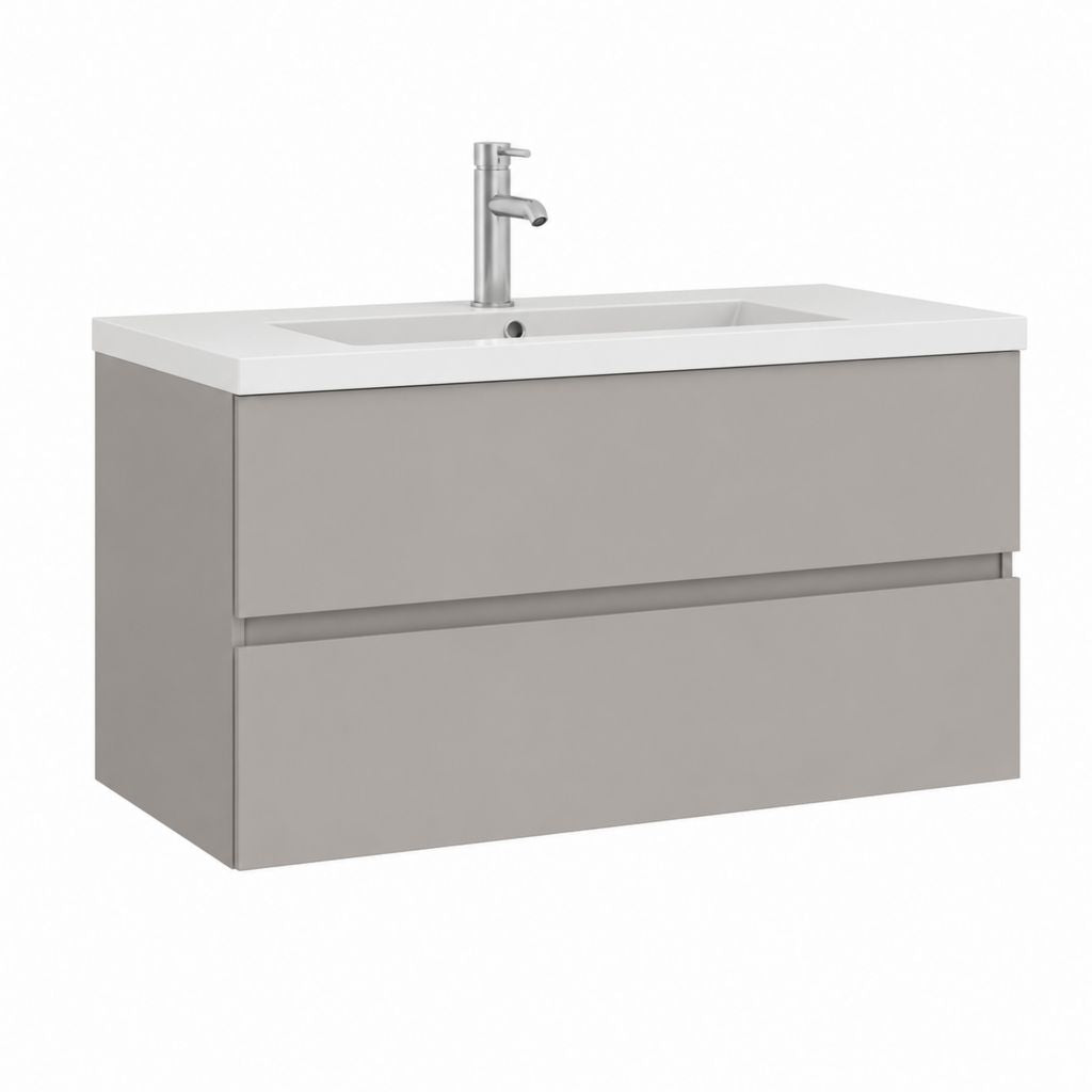 Waschtischunterschrank Set Grau aus MDF mit Keramikwaschbecken rechteckig 80 x 46 x 55 cm