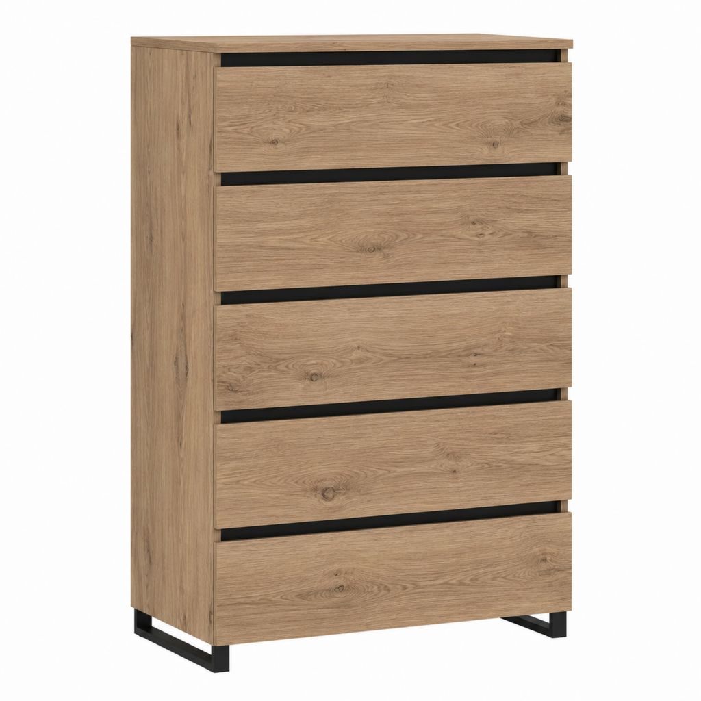 Hochkommode mit 5 Schubladen Eichefarben Spanplatte rechteckig 80 x 40 x 120 cm