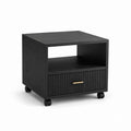 Couchtisch auf Rollen Schwarz MDF quadratisch mit Schublade 50 x 50 x 55 cm