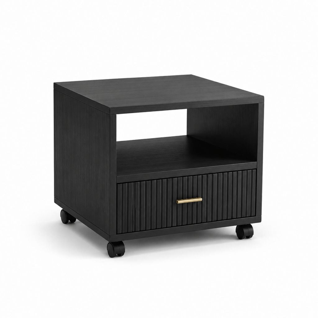 Couchtisch auf Rollen Schwarz MDF quadratisch mit Schublade 50 x 50 x 55 cm