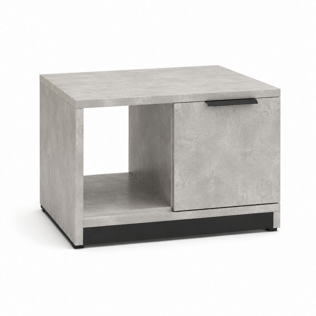 Couchtisch Betonoptik Spanplatte quadratisch mit Tür und offenem Fach 50 x 50 x 50 cm