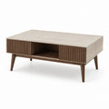 Couchtisch mit 2 Schubladen und offenem Fach Beige Nussbaumfurnier Sinterstein rechteckig 100 x 60 x 45 cm