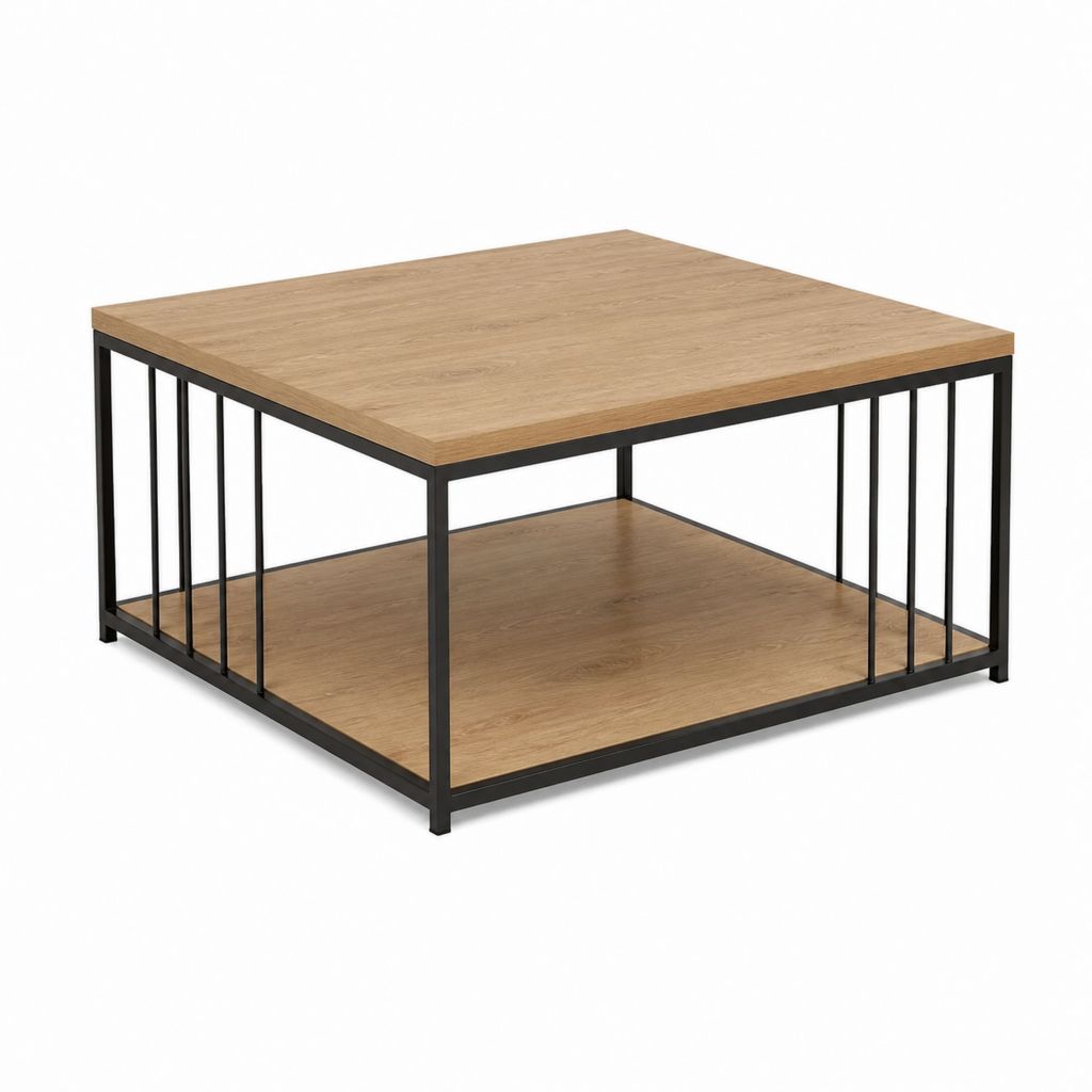 Couchtisch Eichenoptik Schwarz Holzwerkstoff Stahl quadratisch 60 x 60 x 45 cm