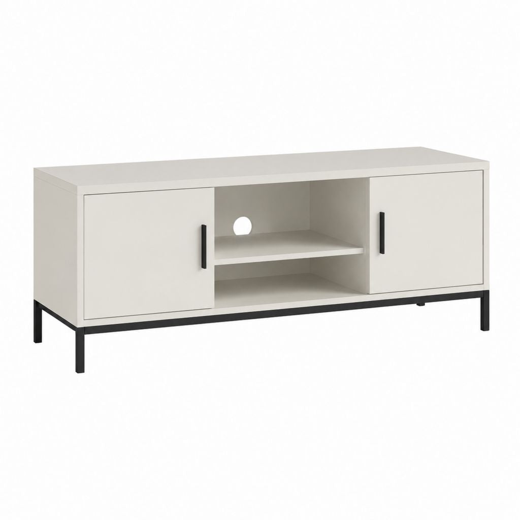 TV-Lowboard Weiß aus Spanplatte und Stahl rechteckig mit 2 Türen 120 x 40 x 50 cm