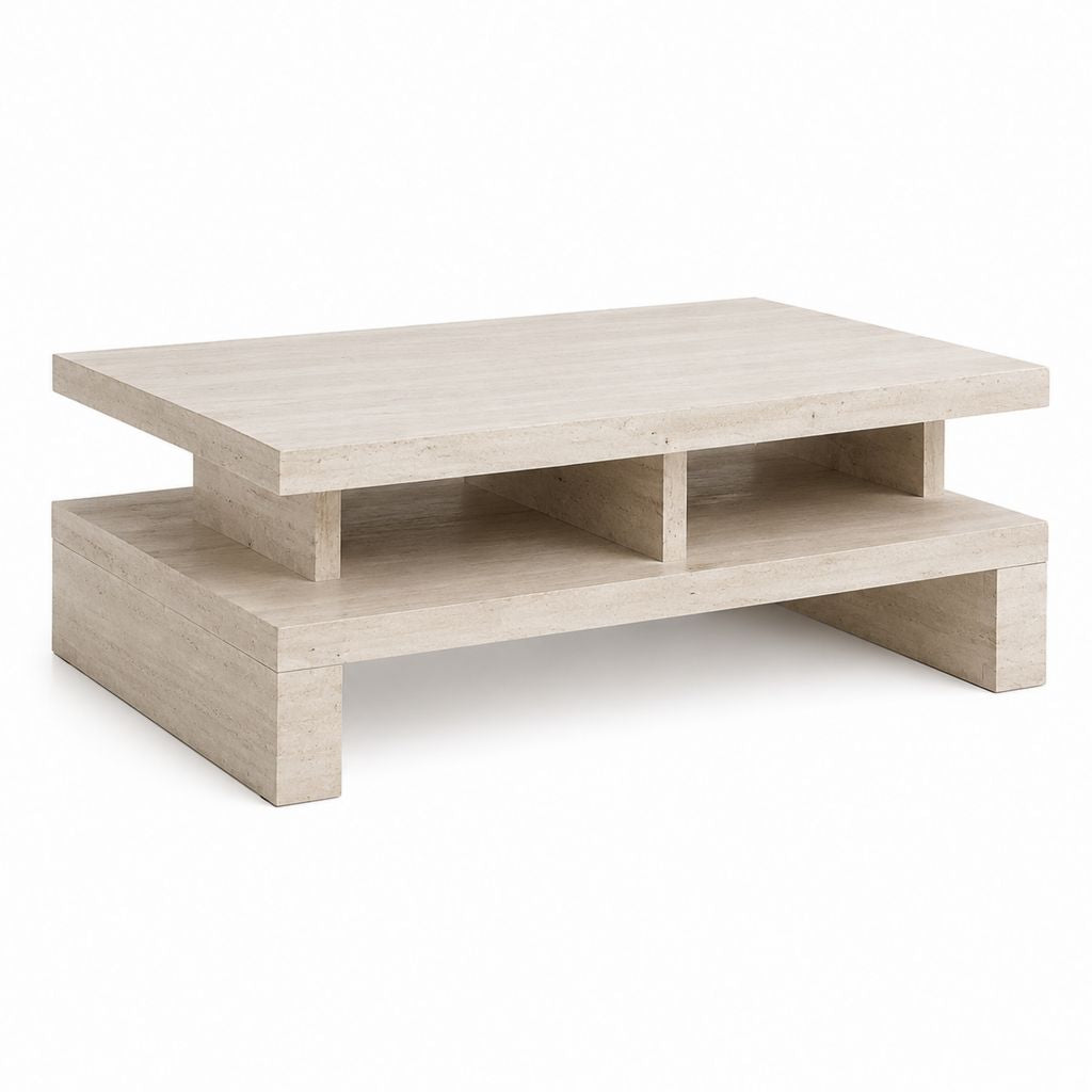 Couchtisch Beige Travertin Rechteckig mit Ablagefach 120 x 70 x 40 cm