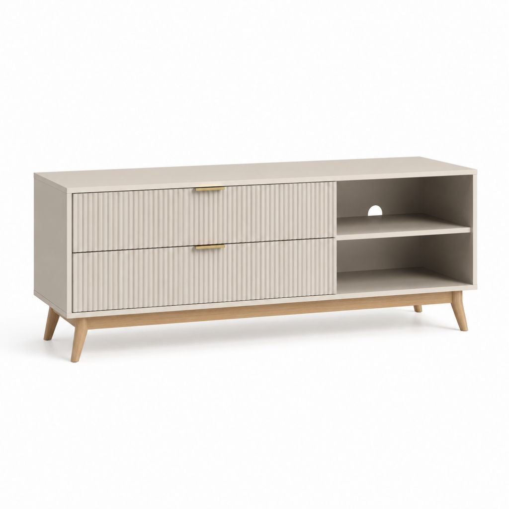 TV-Lowboard Beige MDF mit Rillenfront 140 x 40 x 60 cm
