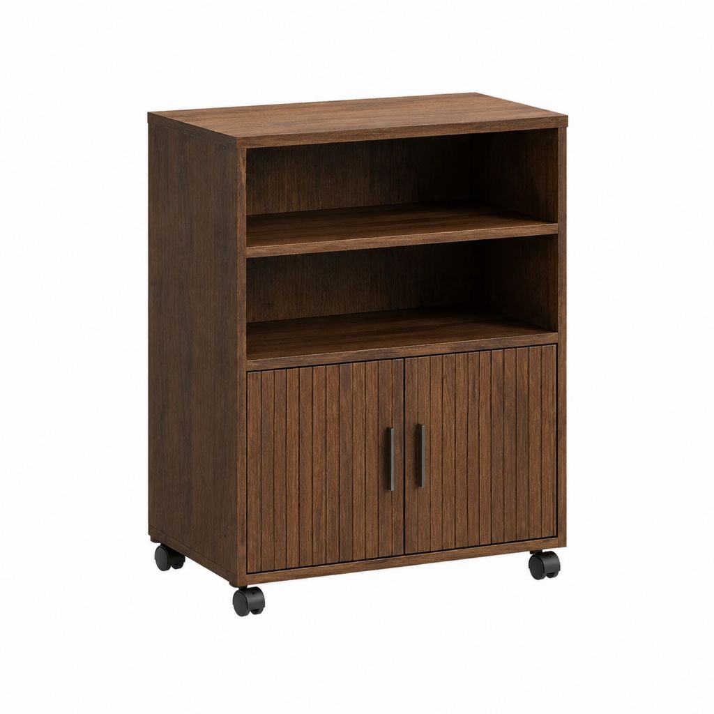 Rollbare Hochkommode dunkelbraun aus MDF und Spanplatte rechteckig 60 x 40 x 85 cm