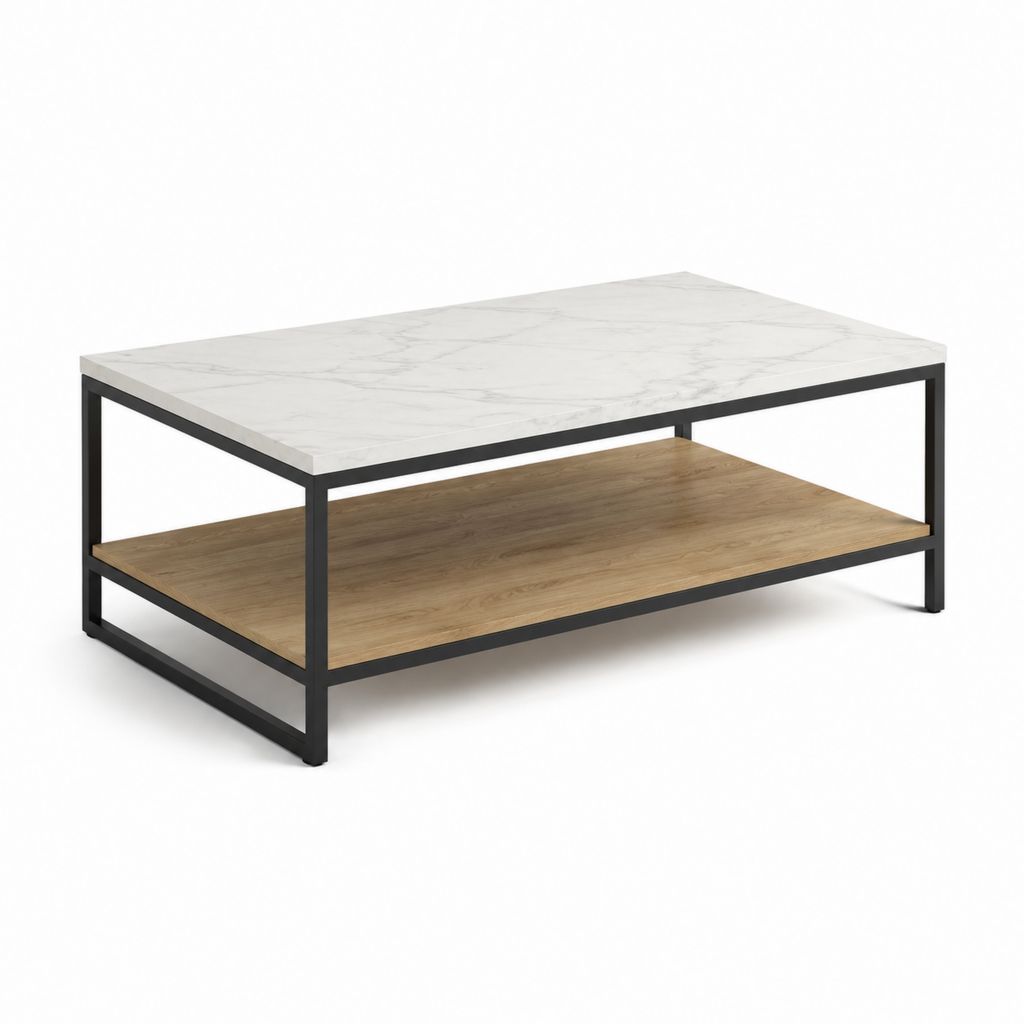 Couchtisch mit Ablage Weiß Eiche Schwarz MDF Stahl rechteckig 100 x 60 x 45 cm